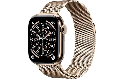 Apple Watch Series 11 [GPS + Cellular, 42mm] Gold Titanium Case with Gold Milanese Loop - Sleep Score, Fitness Tracker, Health Monitoring, Always-On Display, Water Resistant