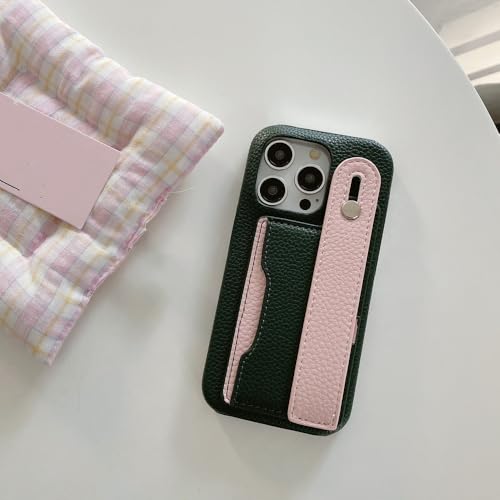 Étui en cuir avec porte-cartes pour iPhone 16 et 15 Pro Max, coque verte à bracelet