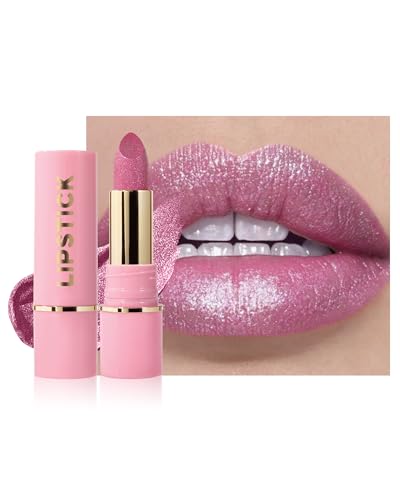 Diamond Shimmer - Rossetto idratante con brillantini, texture liscia e crema, durevole, impermeabile, non stick, altamente pigmentato, per labbra metallizzate