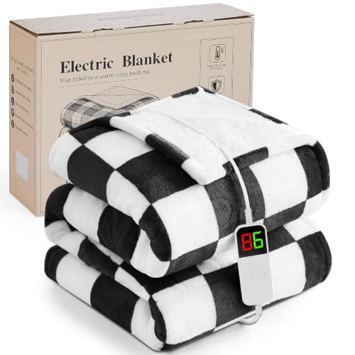 Black White Heated Blanket Electric Throw 50"X60", Heating Blanket Throw