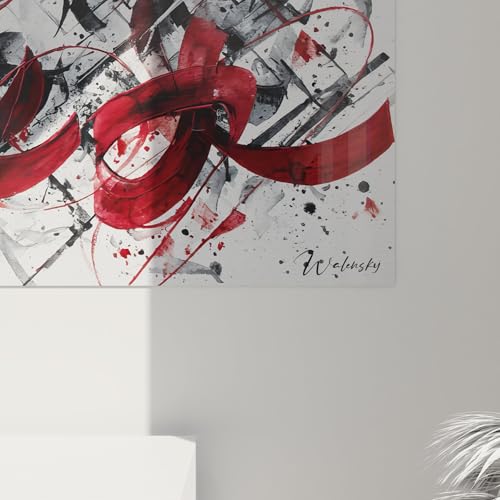 Tableau abstrait rouge et noir Walensky expression d'une émotion gestuelle vibrante