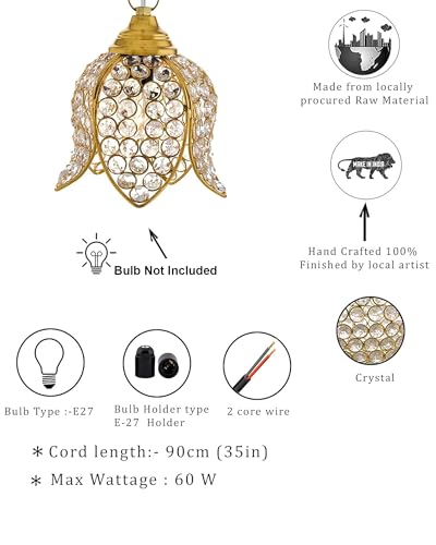 Image of Lotus Crystal Pendant Light Modern Ceiling Fixture, Stylish Home Decor, Warm White, Living Room, Bedroom, Contemporary Design, Decorative Crystal Chandelier (Gold)
