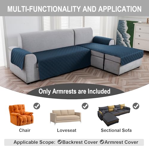 Image of Genina Sofa Armrest Cover, Anti-Slip Armchair Slipcovers for Dogs Cats Pet, Water Resistant Couch Arm Cover for Backrest Recliner Loveseat, L Shaped Sofa, 23.6 x 27.5 Inches(2 Pieces)