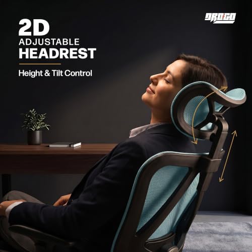 Image of DROGO Ergonaut Ergonomic Office Chair for Work from Home | Computer Chair with 2D Headrest, Armrests & Adjustable Lumbar Support | Breathable Mesh with 120 Recline, 1-Year Warranty (Blue & Blue)