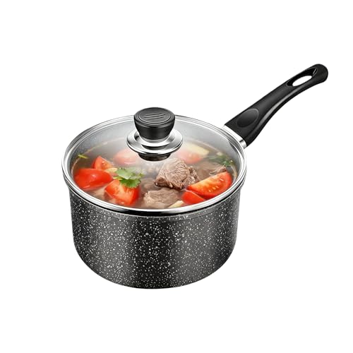 Nonstick Saucepan with Glass Lid, 2 Quarts Sauce Pan with Swiss Granite Coating, Small Cooking Pot with Detachable Handle Multipurpose Induction Compatible