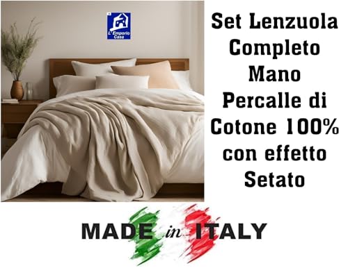 Set Lenzuola Completo Matrimoniale Sophie, Effetto Percalle, Cotone 100% Italiano, Mano Setato (Vanisk Blu) - 5