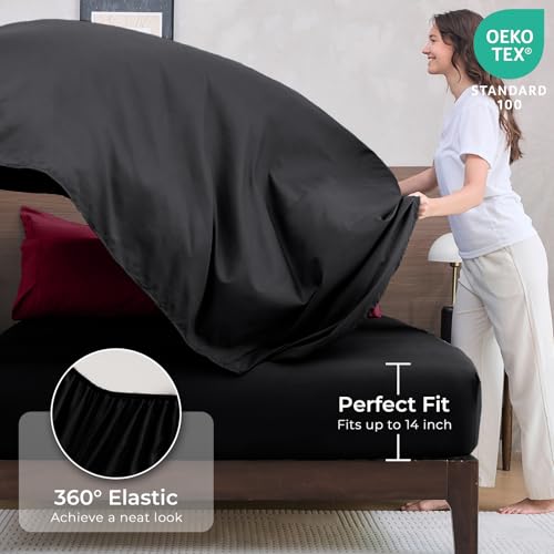 HEVUMYI Red & Black Twin-XL Comforter Set - 5-Piece All Season Bed in a Bag Twin-XL, Ultra Soft Bedding Set with Burgundy Comforter, Flat Sheet, Fitted Sheet, Pillowcases, Pillow Shams