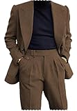 Men's 2 Piece Tweed Herringbone Suit Double-Breasted Tuxedo Party Wedding Blazer and Pants Set(M,Brown)