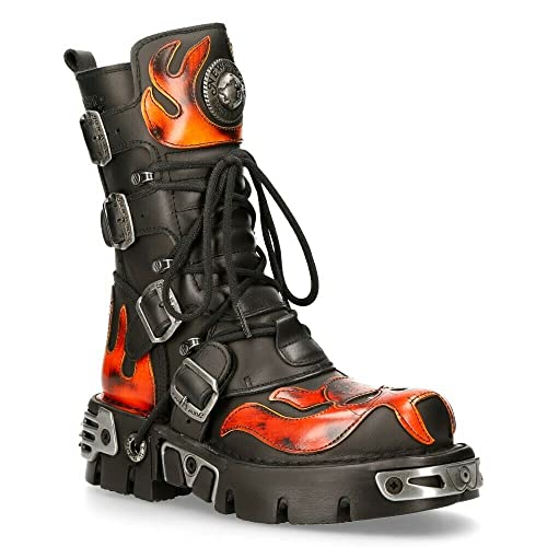 New Rock Men's Silver Metallic Skull Devil Goth Punk Leather Calf Boots