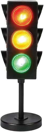 Miniatura 3 de Lámpara de semáforo con base mini lámpara de parada, parpadeante. Plástico negro. Decoración de pared para habitación de niños (10.5 pulgadas)