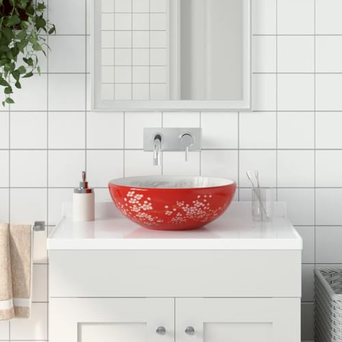 Vetnasa Lavabo sobre encimera Redondo cerámica y Rojo Φ41x14 cm Bricolaje, Fontanería, Piezas para fontanería, Lavabos y fregaderos, Lavabos Rojo 9,2 KG