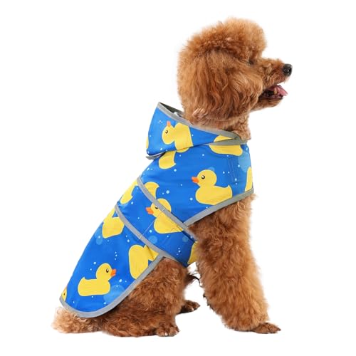 Dog Raincoat Hooded,Waterproof Rain Coat for Dogs with Adjustable Belly Strap,Reflective Strips, Lightweight Slicker Poncho Rain Jacket for Small Medium Large Dogs (Blue Duck, Small)