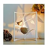 Marbrasse Metallic Votive Candle Holders, Decorative TeaLight Candle Stands for Table, Vintage Home Decor Centerpiece Features Bird, Nest and Tree (White)