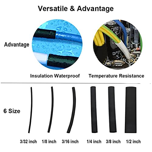 Crimp Terminals Butt Connectors Heat Shimp Tubes Wire Wrap Ratio 3: 1 Assortiment met opbergtas (6 maten, zwart) 130pcs - Image 3