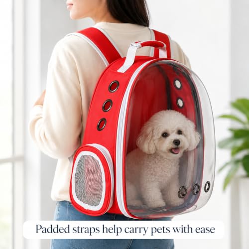 Image of Large Cat Backpack Carrier ExpandablePet Carrier Backpack for Small Medium Cats Fit Up to 18 Lbs, Foldable Puppy Backpack Carrier for Travel,Hiking (Red, Bubble)