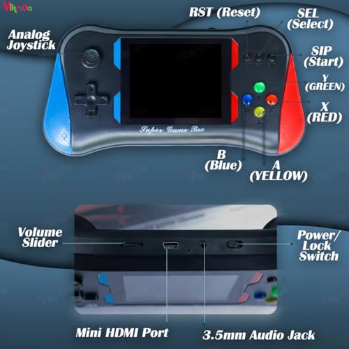 Image of VikriDA 500-in-1 Retro Handheld Gaming Console for Kids | 3.5 inch HD Screen Classic Video Game Player with Built-in Games - Rechargeable Portable Game Device