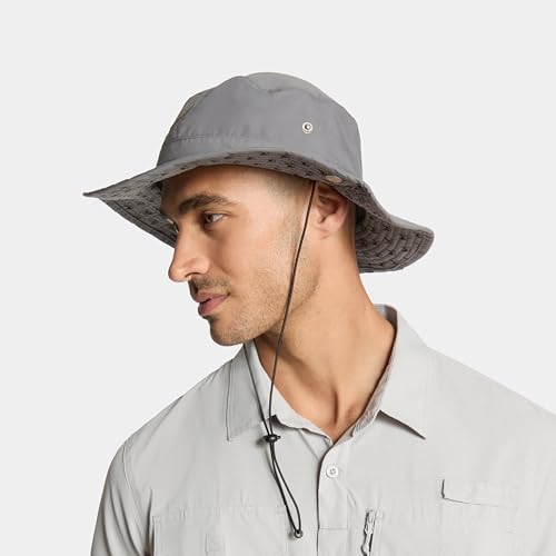 Image of MISSION Cooling UPF Bucket Hat - Unisex Sun Hat for Hiking, Golfing & Fishing - Sweat & Water Activated Technology, Charcoal Mission Print
