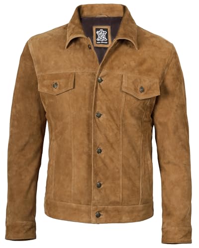 Image of fjackets Real Lambskin Vintage Trucker Leather Jacket Men - Shirt Collar Style Leather Jackets For Mens