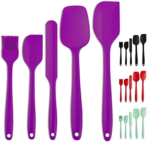 Silicone Spatula Set, Heat Resistant Kitchen Spatulas for Non-Stick Cooking and Baking, Seamless One Piece Design, Flexible Spatula, Dishwasher Safe, Rubber Spatula Set of 5 (Purple)