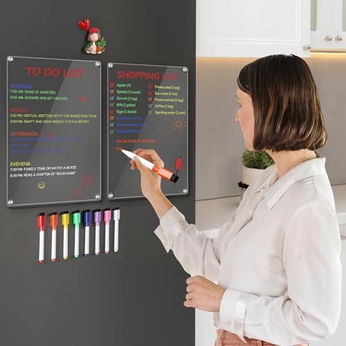 image for LANDNEOO 2 Pack 12''*8'' Acrylic Magnetic Whiteboard for Fridge, Clear