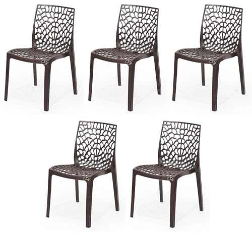 Image of Web Plastic Chair Living Room Without Arm Chair (Jali) Gloss Finish Chair Home, Office, Restaurant, Cafe, Garden, Stackable Chair (5, Brown, Standard)