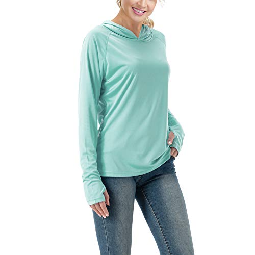 Women's UPF 50+ UV Sun Protection Hoodie Long Sleeve Hiking Shirt Outdoor Performance Running Fishing Hoodie (Aqua Green, M)