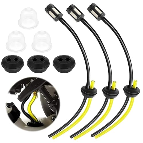 3Pcs Strimmer Fuel Pipe, Universal Grass Trimmer Fuel Line, Fuel Hose for Brush Cutter, Petrol Strimmer Parts with Air Fuel Filter Primer Bulb, for Mower Strimmer Chainsaw Trimmer Blower Machine