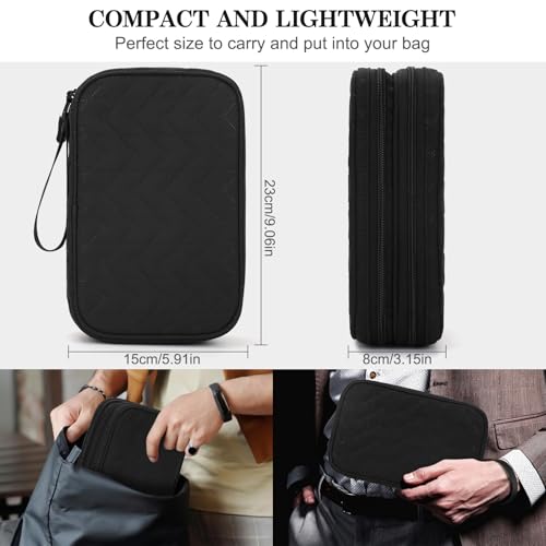 Image of FYY Electronic Organizer, Large Travel Cable Organizer Bag Pouch Electronic Accessories Carry Case Portable Waterproof Double Layers All-in-One Storage Bag for Cable, Cord, Charger, Pattern Black