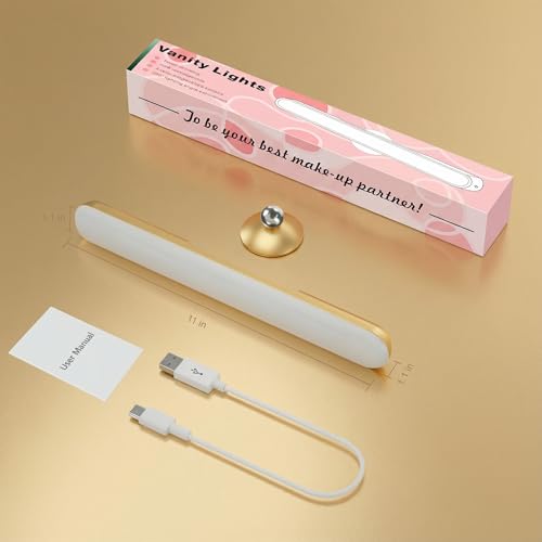 Image of Benreom Wireless Vanity Lights for Mirror, Rechargeable Battery Operated Stick on Lamp, Adjustable Makeup Light, Cordless Magnetic LED Bar Renter Friendly Lighting Decor Gift, Gold