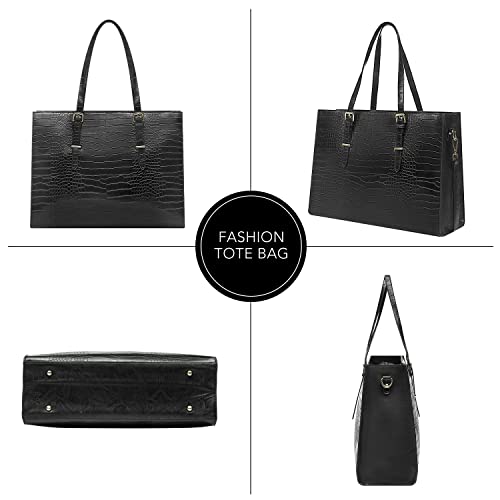 Amaze Professional Laptop Bags for Women 15.6 Inch Waterproof | PU Leather Large Capacity Tote Bag for Ladies | Designer Shoulder Briefcase for Work, Office & Business (Black) by Amaze - Image 2