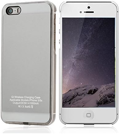 Qi Wireless Charger Inductive Charging Receiver Case Back Cover for iPhone SE, iPhone 5S, iPhone 5, Compatible with All Qi Standard Wireless Charging Pad/Dock (Silver)