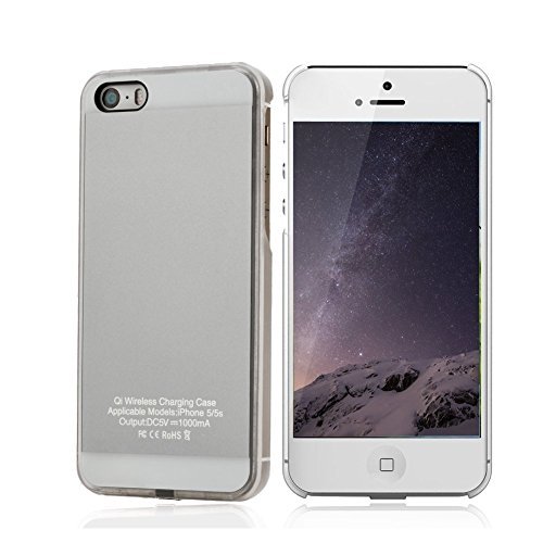 Qi Wireless Charger Inductive Charging Receiver Case Back Cover for iPhone SE, iPhone 5S, iPhone 5, Compatible with All Qi Standard Wireless Charging Pad/Dock (Silver)