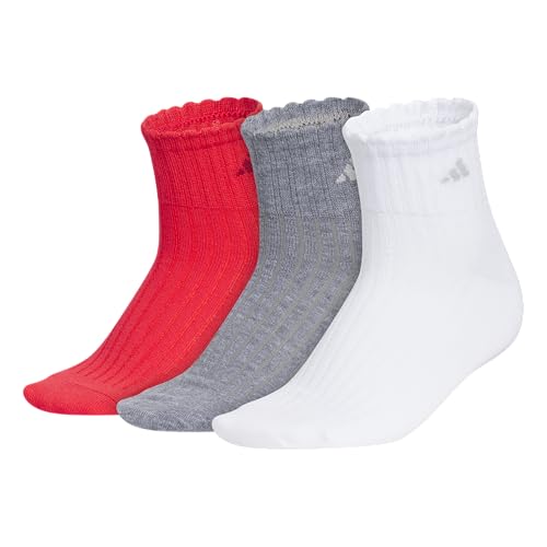 adidas Womens Scalloped Socks (3 Pairs) Decorative Cuff Quarter Ankle Height