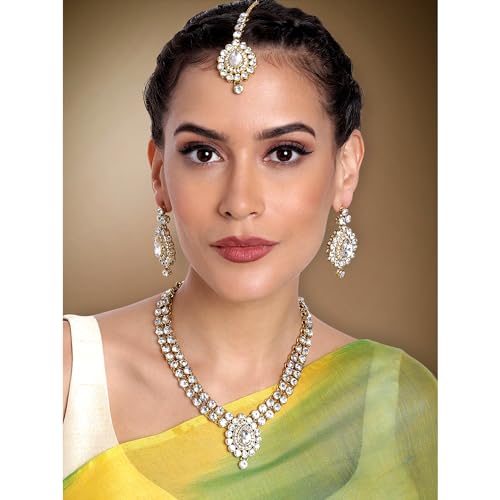 Image of Peora Traditional Ethnic Kundan Pearl Traditional Jewellery Set Gift for Women