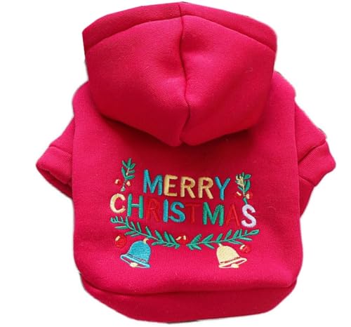 ISUPY 犬服 パーカー 秋冬 ペット服 防寒 柔らかい 暖かい ドッグウェア ペットウェア コート 裏ボア フード付き 可愛い 小中型犬 クリスマス 犬猫洋服 脱毛保護 お散歩 ペット用品 (XS,レッド)