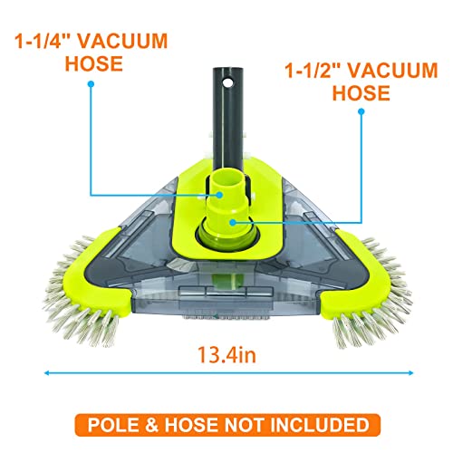 Upgrade Pool Vacuum Head With Side Brush & Universal Rotatable Hose Adapter,Weighted Triangular Shape(Safe For Vinyl Liner Pool) #TOP3