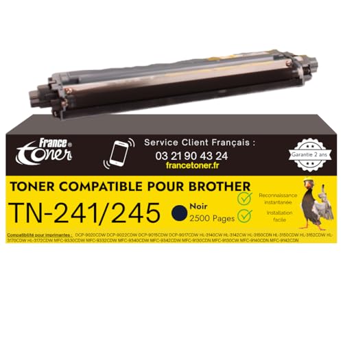 Toner compatible Brother TN241 TN245 noir pour espace de télétravail et impressions maison