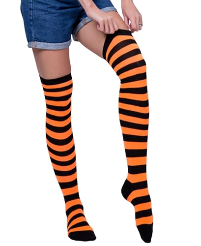Image of Womens Thigh High Socks Athletic Stripe Cute Colorful Over the Knee High Sock Colorful Long Tube Sock