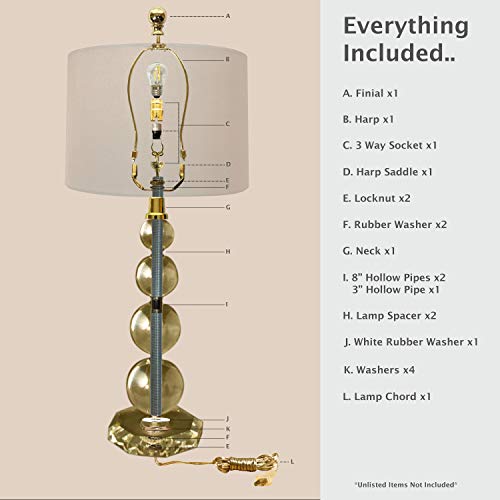 Royal Designs DIY Lamp Making Kit - Make, Refurbish, and Repair – Includes 3-Way Socket, 9" Harp, 8 ft Long lamp Cord & All Required Electrical Hardware - Antique Brass by Royal Designs, Inc. - Image 3