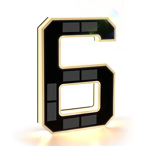 ISUNMEA 9 Inch Solar Lighted House Numbers for Outside, Light Up Waterproof LED Address Numbers Signs for Houses, Large Personalized Illuminated Exterior Modern House Numbers Light (6-Black, 9IN)