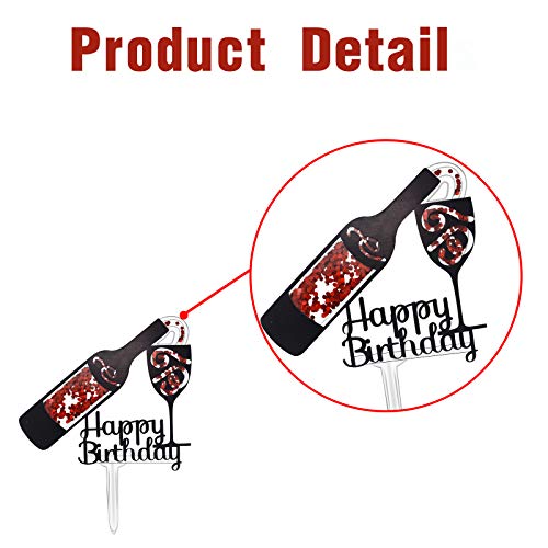 Happy Birthday Cake Topper, Wine Bottle And Glass Acrylic Cake Topper,Whisky And Wine Themed Birthday Party Decor #TOP2