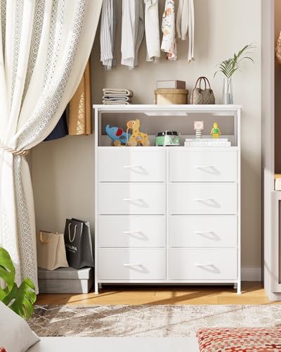 Nicehill Chest of Drawers, Dresser for Bedroom with 8 Drawers, Tall Storage Organizer Unit with 2-Layer Shelves, Large Storage Organizer Unit for Bedroom, Kids room, Living room, Closet(White)