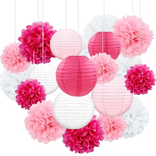 Lanterne papier mariage et anniversaire chic set de 18 suspensions fuchsia