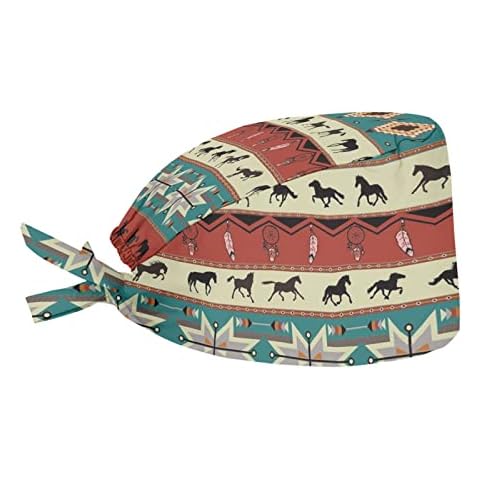 UNICEU Working Hat for Women Soft Breathable Headgear Comfortable Women's Cleaning Cap with Sweatband, Aztec Style Tribal Horse, One Size Cover