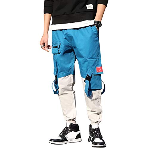 Dcola Pantalones De Jogging para Hombres Pantalones De Hip Hop Deportivos Multibolsillos Negros, Pantalones Cargo De Moda Urbana, Pantalones De Combate para Adolescentes Y Niños Pequeños(M,Blue)
