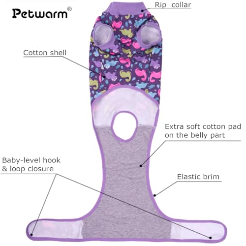 Image of PetWarm Dog Surgical Suit Spay, Onesie for Dogs After Surgery, Substitute E-Collar and Cone, Pet Surgery Recovery Suit, Anti-Licking Dog Surgery Recovery Suit Soft, Dinosaur Pattern, Purple, M
