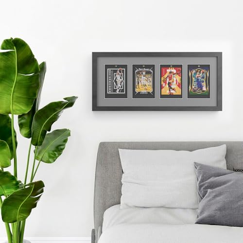 Neetbu 4 Grids Lockable Wall-Mount Display Case for Baseball/Sports Cards & Collectibles - UV-Protected Dustproof Frame with Clear Acrylic Design, Ideal for Hockey Trading Cards (Black)