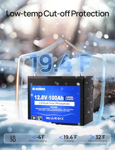 DC HOUSE 12V 100Ah LiFePO4 Lithium Battery with 10A Charger for Fast Charging, Bluetooth & Low Temp Cut-Off, Perfect for Trolling Motors, RV, Home Energy Storage, Off-Grid Systems(Split Shipment)