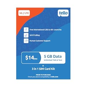 $14/Month – 5GB Data + Unlimited Minutes & Texts | Tello Mobile US Prepaid Phone Plan | Bring Your Own Phone Kit | 3 in 1 SIM Card Included | US Nation-Wide 4G LTE/5G Coverage