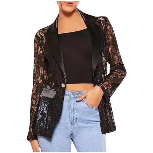 Masrin Blazer, giacca da donna alla moda, in pizzo, trasparente,